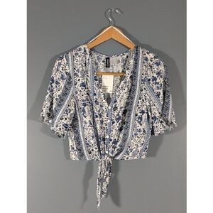 ❤️ Classic Blue White Floral Paisley Blouse Top Size 0 XS Small NWT